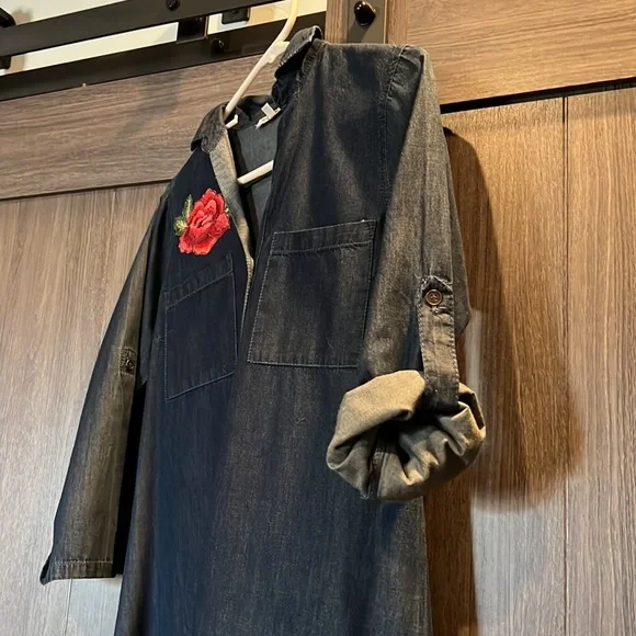 Speed Control Denim Chambray Rose T Shirt Dress - Picture 2 of 7